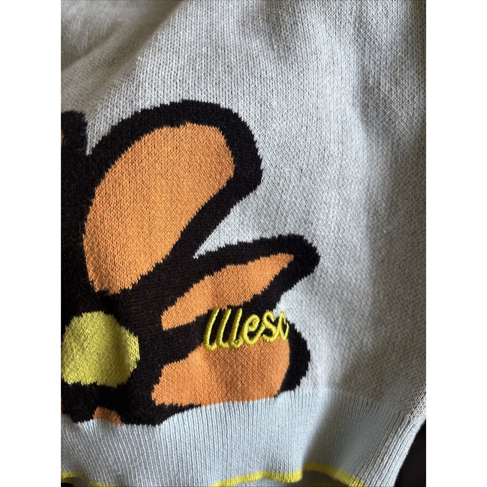 Short Sleeve Polo Sweater Blue Orange Daisy Floral Knit Button Up Unisex - Picture 5 of 6